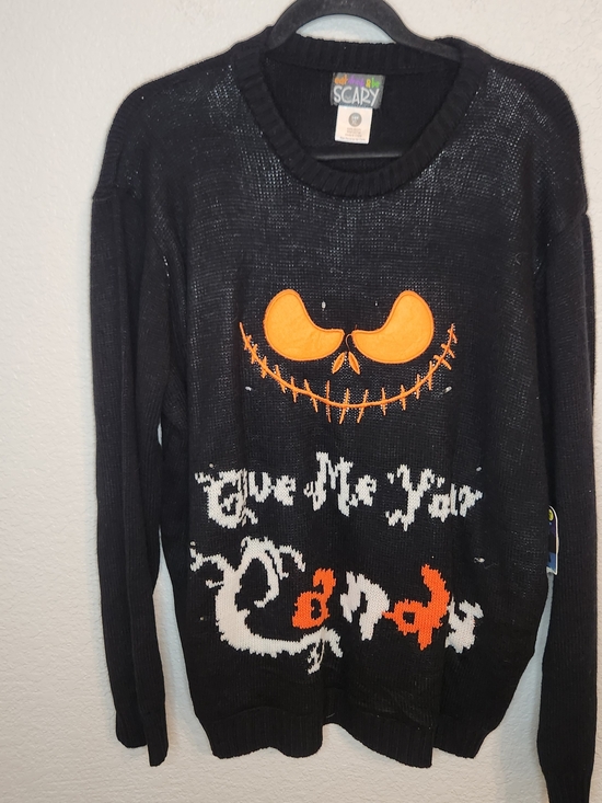No brand Sweaters - Eat Drink & Be Scary give me your candy Black Halloween Jack-O'-Lantern Sweater